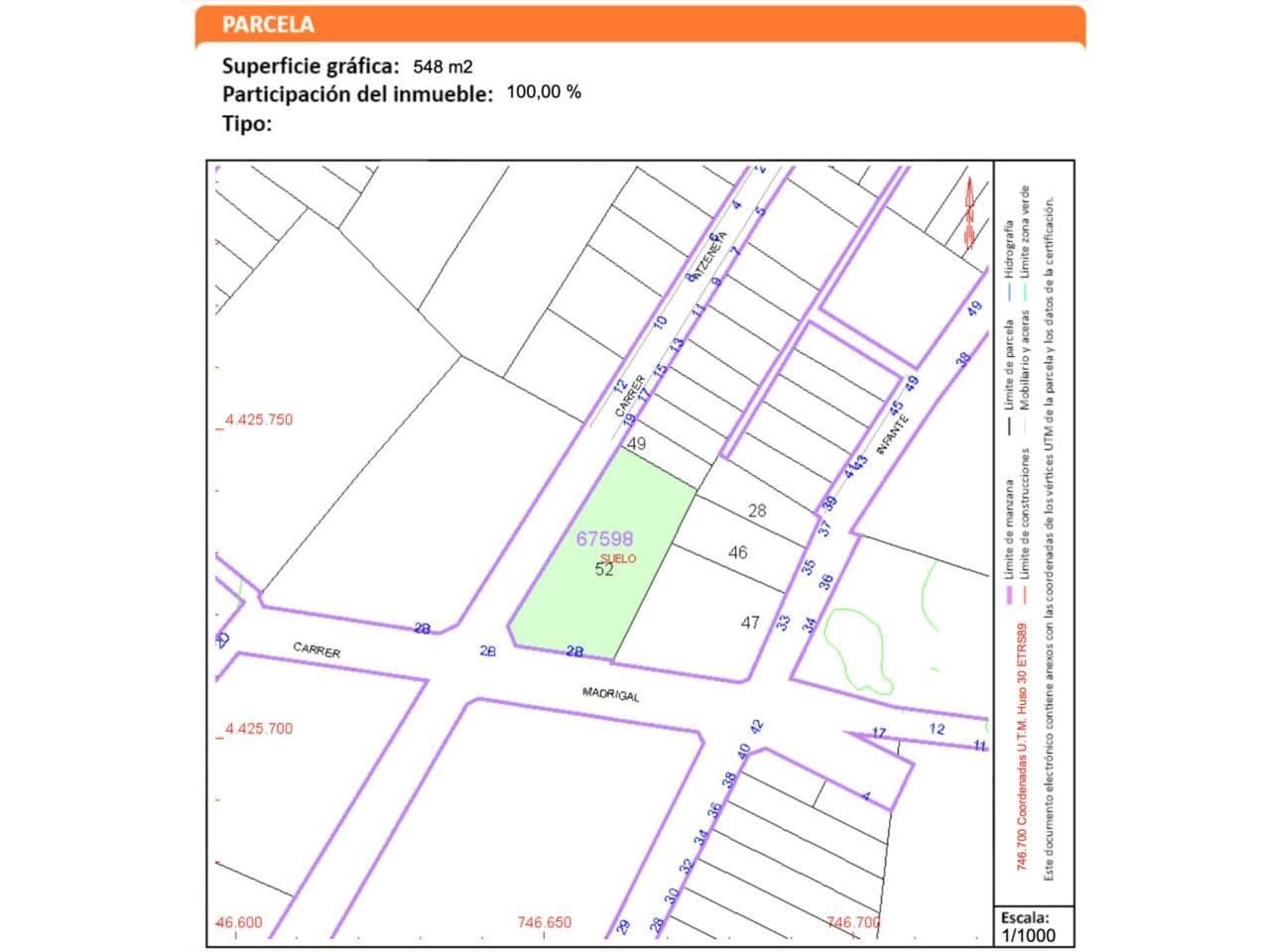 Solar urbano de 548 m² en venta en zona Madrigal de Vila-real